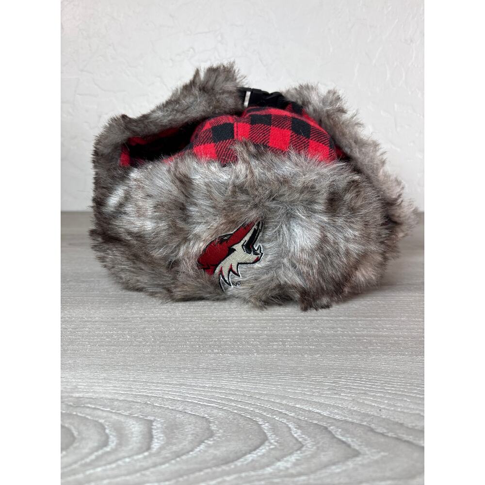 Phoenix AZ Coyotes WinterTrapper Hat NHL TeamHockey Buffalo Plaid Faux Fur